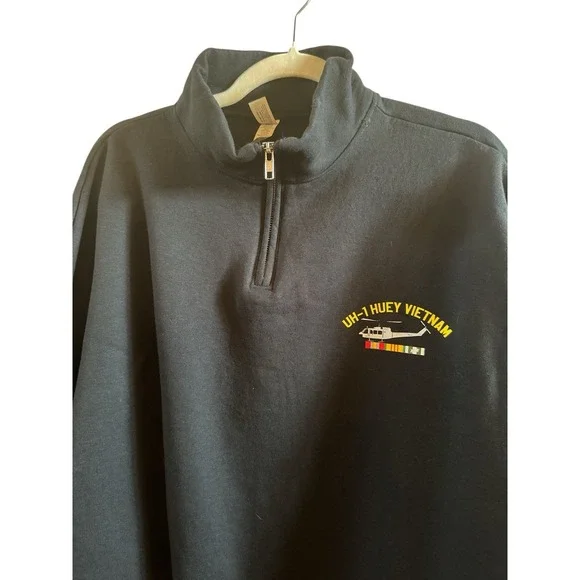 UH-1 Huey Helicopter Vietnam Size 2XL  Men's Black 1/4 Zip Jacket Cotton Blend - Picture 4 of 10